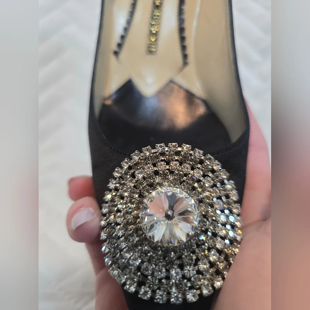 Jimmy Choo Crystal Accent Black Pointed Pumps Heels - Picture 6 of 15